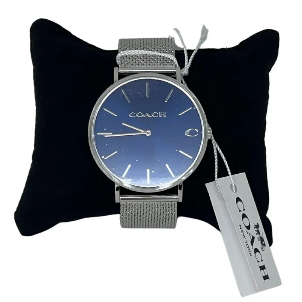 Coach Charles Silver Blue Mesh Bracelet Watch, New